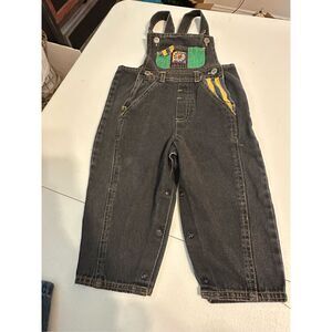 Vintage Toddler Black Denim Overalls with Colorful Accents Size 18 Months